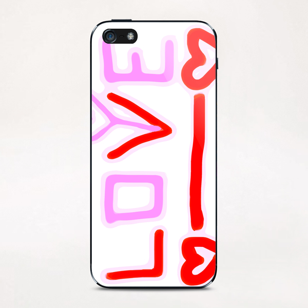 LOVE with pink and red heart iPhone & iPod Skin by Timmy333