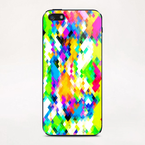 psychedelic geometric pixel abstract pattern in yellow blue green pink iPhone & iPod Skin by Timmy333