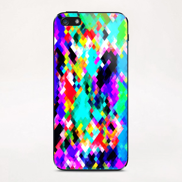 psychedelic geometric pixel abstract pattern in blue green purple pink yellow red iPhone & iPod Skin by Timmy333