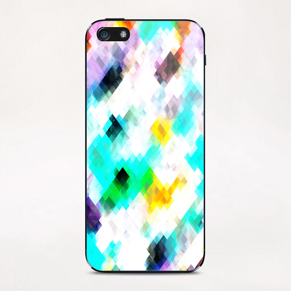 psychedelic geometric pixel abstract pattern in blue green yellow pink iPhone & iPod Skin by Timmy333