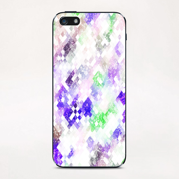 psychedelic geometric pixel abstract pattern in purple green pink iPhone & iPod Skin by Timmy333