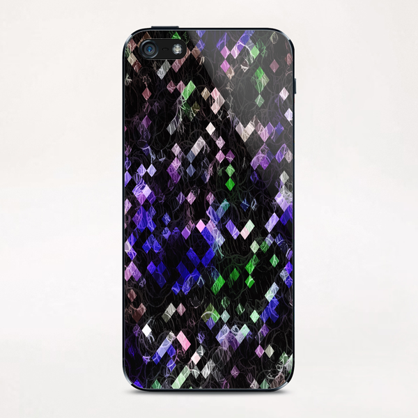 psychedelic geometric pixel abstract pattern in purple green black iPhone & iPod Skin by Timmy333