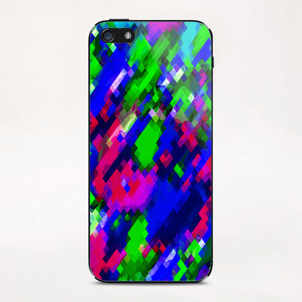 psychedelic geometric square pixel pattern abstract in blue green pink iPhone & iPod Skin by Timmy333