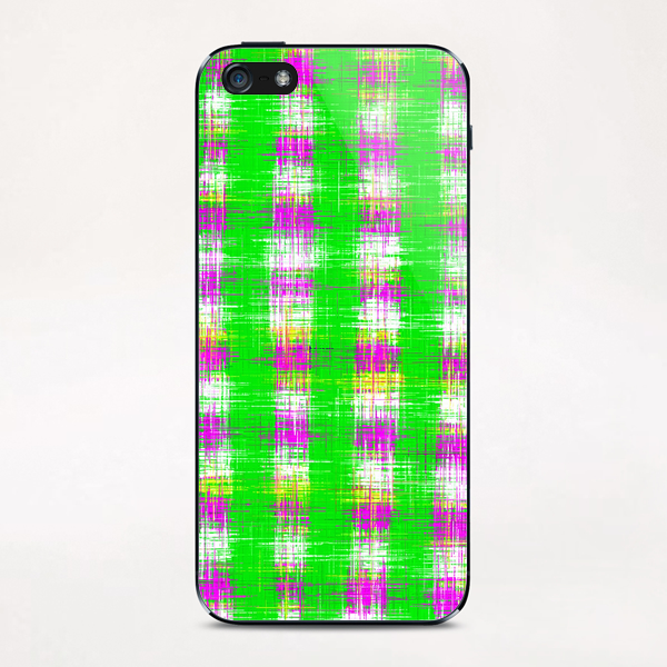 plaid pattern abstract texture in green pink white iPhone & iPod Skin by Timmy333