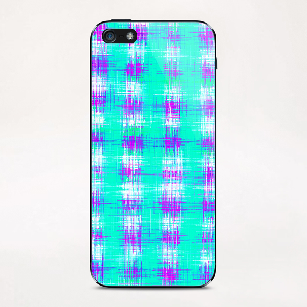 plaid pattern graffiti painting abstract in blue green and pink iPhone & iPod Skin by Timmy333