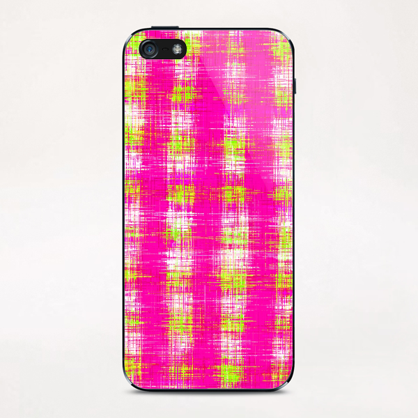 plaid pattern graffiti painting abstract in pink and yellow iPhone & iPod Skin by Timmy333