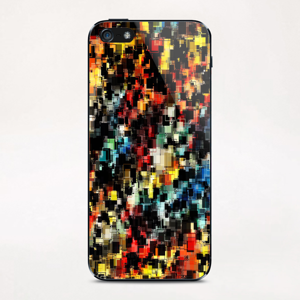 psychedelic geometric pixel square pattern abstract background in red orange blue yellow black iPhone & iPod Skin by Timmy333