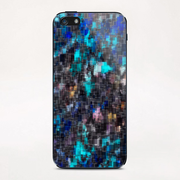 psychedelic geometric square pattern abstract background in blue pink and black iPhone & iPod Skin by Timmy333