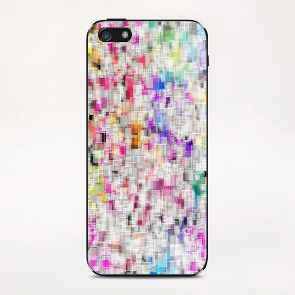 psychedelic geometric square pixel pattern abstract background in pink purple blue yellow iPhone & iPod Skin by Timmy333