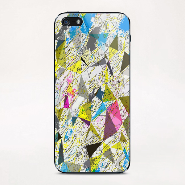 psychedelic geometric triangle polygon pattern abstract in yellow blue pink iPhone & iPod Skin by Timmy333