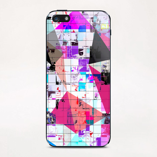 geometric triangle and square pattern abstract in pink purple blue iPhone & iPod Skin by Timmy333