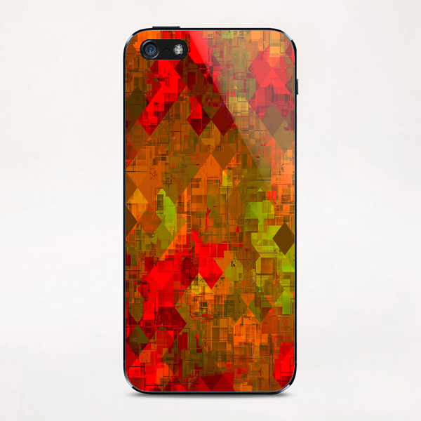 psychedelic square pixel pattern abstract background in red orange green iPhone & iPod Skin by Timmy333