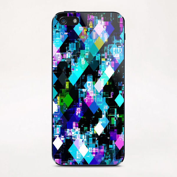 psychedelic geometric square pixel pattern abstract in blue yellow pink iPhone & iPod Skin by Timmy333