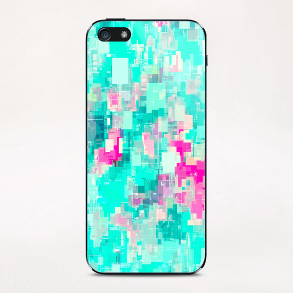 psychedelic geometric square pixel pattern abstract background in blue and pink iPhone & iPod Skin by Timmy333