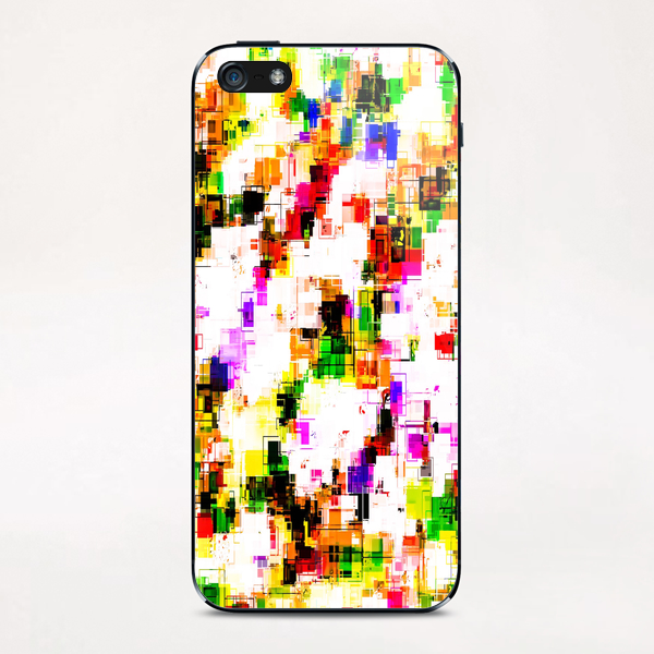 psychedelic geometric square pixel pattern abstract background in green red pink yellow iPhone & iPod Skin by Timmy333