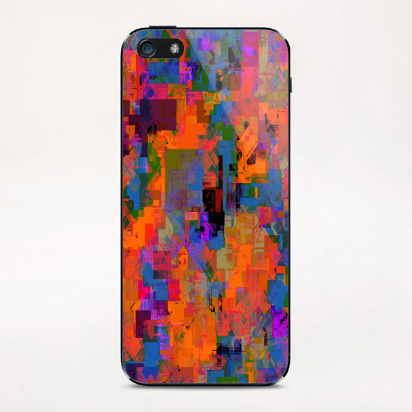 psychedelic geometric square pattern abstract background in orange blue red iPhone & iPod Skin by Timmy333