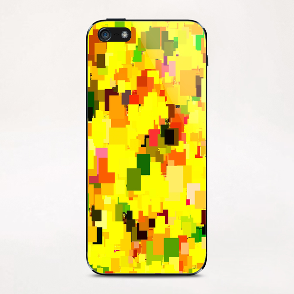 geometric square pattern pixel abstract background in yellow orange green red iPhone & iPod Skin by Timmy333