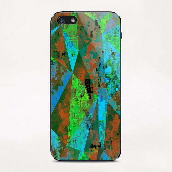 psychedelic geometric triangle pattern abstract background in orange blue green iPhone & iPod Skin by Timmy333