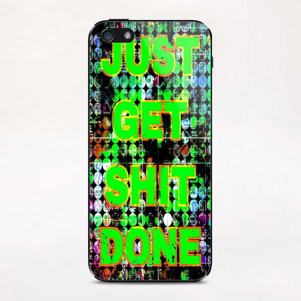 just get it done quote with circle pattern painting abstract background in green blue pink iPhone & iPod Skin by Timmy333