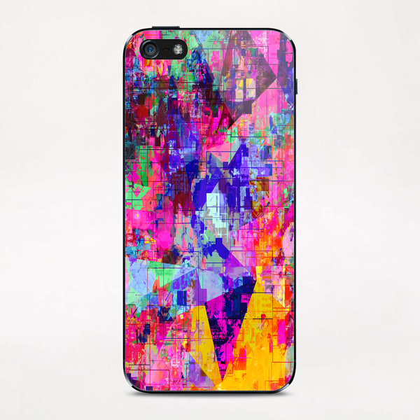 colorful psychedelic geometric splash painting abstract background in pink blue yellow orange green iPhone & iPod Skin by Timmy333