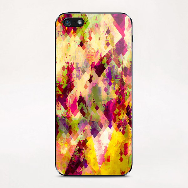 geometric square pixel pattern abstract in pink yellow purple iPhone & iPod Skin by Timmy333