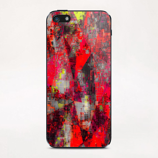 vintage geometric triangle polygon pattern abstract in red and yellow iPhone & iPod Skin by Timmy333