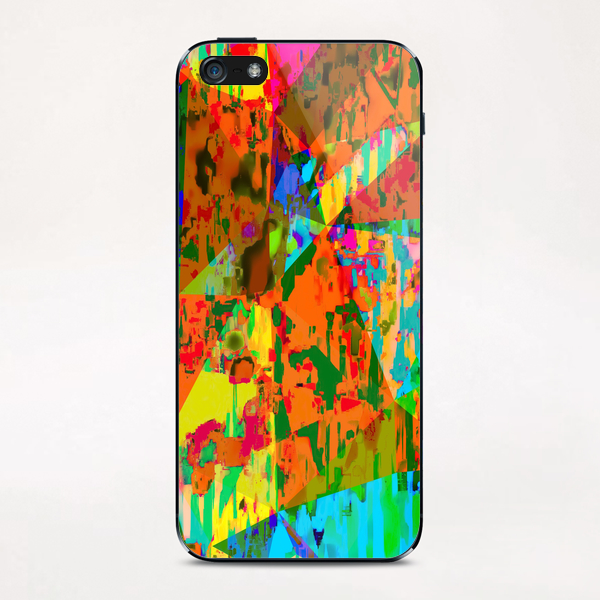 geometric triangle polygon pattern abstract in orange green yellow blue iPhone & iPod Skin by Timmy333