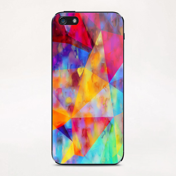 vintage psychedelic triangle polygon pattern abstract in orange yellow red blue purple iPhone & iPod Skin by Timmy333