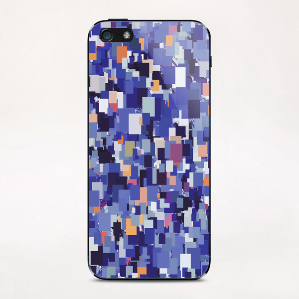 vintage psychedelic geometric square pixel pattern abstract in blue purple brown iPhone & iPod Skin by Timmy333