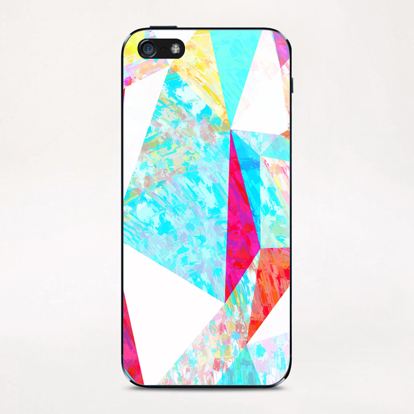 psychedelic geometric triangle polygon pattern abstract in blue pink yellow orange iPhone & iPod Skin by Timmy333