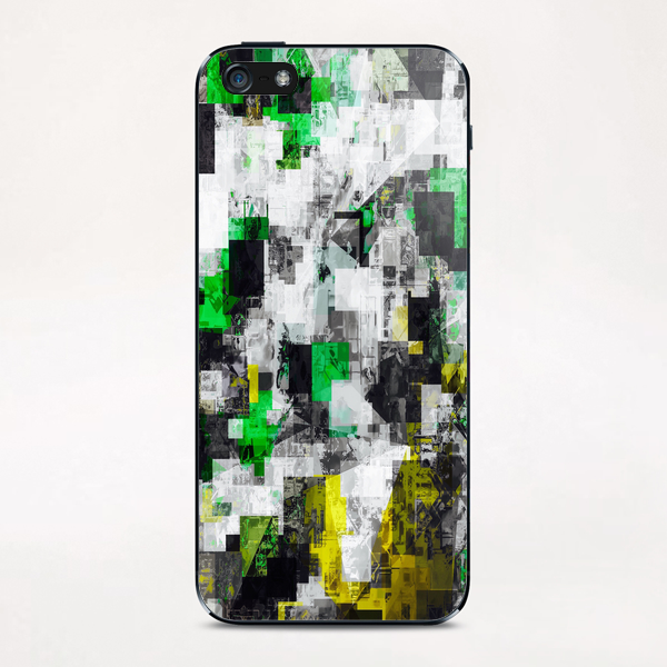 vintage psychedelic geometric square pixel pattern abstract in green yellow black iPhone & iPod Skin by Timmy333