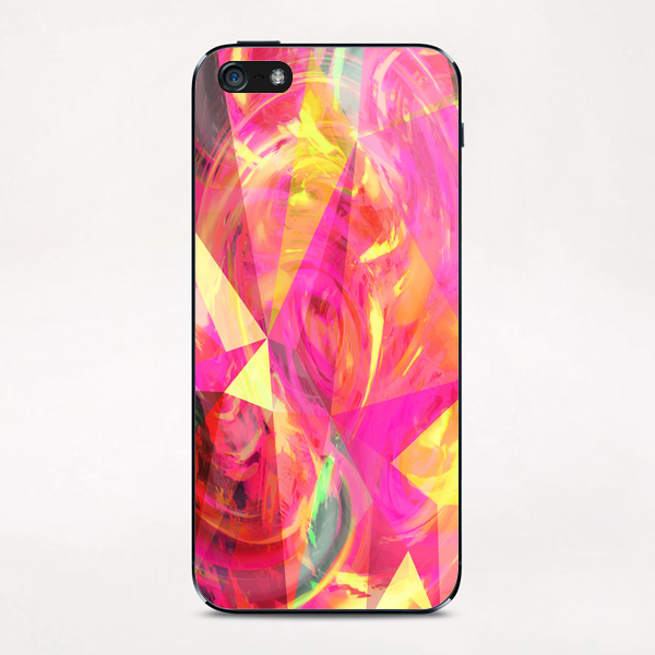 psychedelic geometric triangle polygon pattern abstract in pink and yellow iPhone & iPod Skin by Timmy333