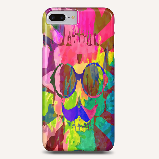 old vintage funny skull art portrait with painting abstract background in red pink yellow green blue Phone Case by Timmy333