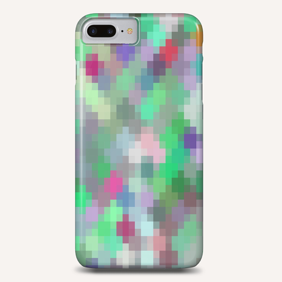 geometric square pixel pattern abstract in green pink purple Phone Case by Timmy333