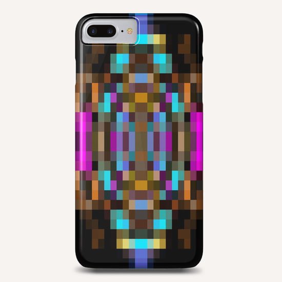 geometric square pixel abstract in blue orange pink with black background Phone Case by Timmy333