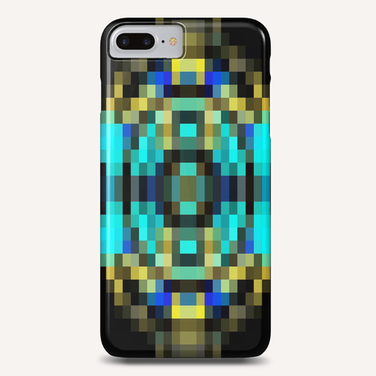 geometric square pixel abstract in blue and yellow with black background Phone Case by Timmy333