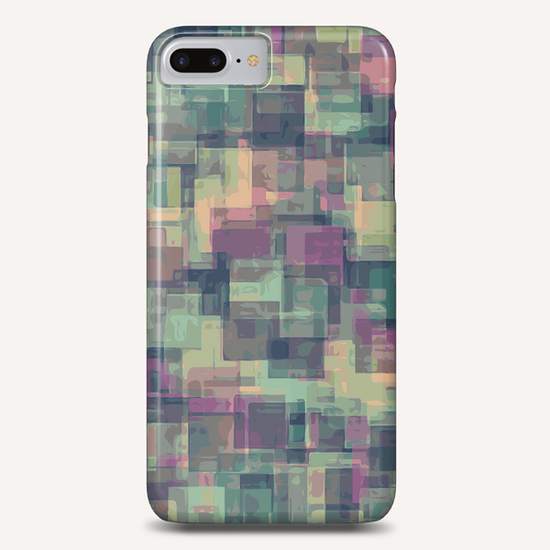 psychedelic geometric square pattern abstract in pink and green Phone Case by Timmy333