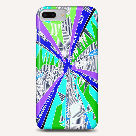 psychedelic geometric pattern drawing abstract background in blue purple green Phone Case by Timmy333