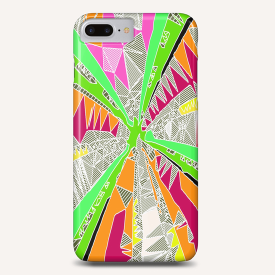 psychedelic geometric pattern drawing abstract background in green orange red pink Phone Case by Timmy333