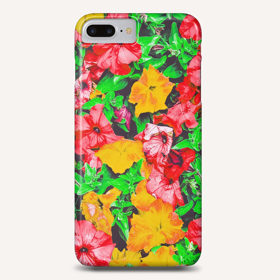 closeup flower abstract background in pink red yellow with green leaves Phone Case by Timmy333