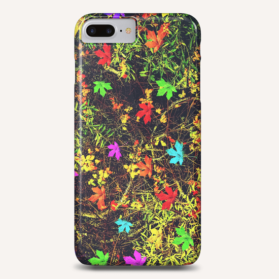 maple leaf in blue red green yellow pink orange with green creepers plants background Phone Case by Timmy333