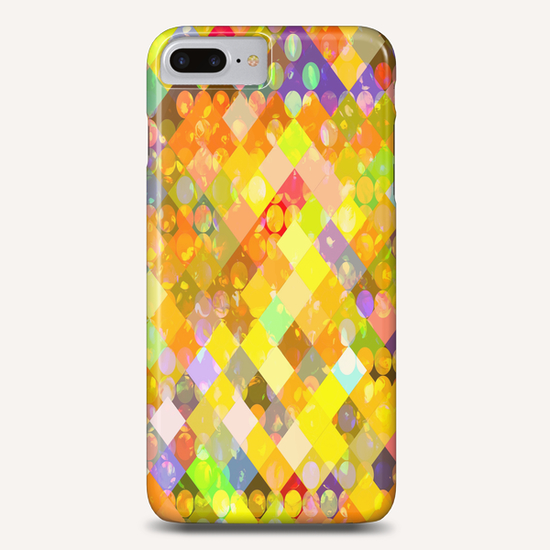 geometric square pixel and circle pattern abstract in yellow orange red blue Phone Case by Timmy333