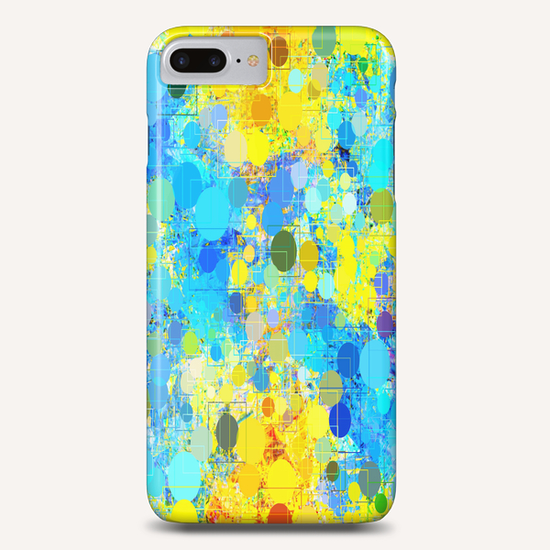 psychedelic geometric circle pattern and square pattern abstract in yellow and blue Phone Case by Timmy333