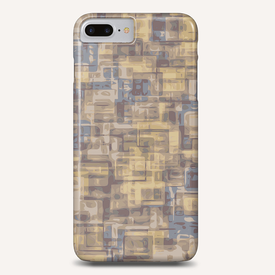 psychedelic geometric square pattern abstract in brown yellow and blue Phone Case by Timmy333