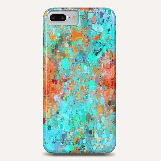 psychedelic geometric circle pattern and square pattern abstract in orange and blue Phone Case by Timmy333