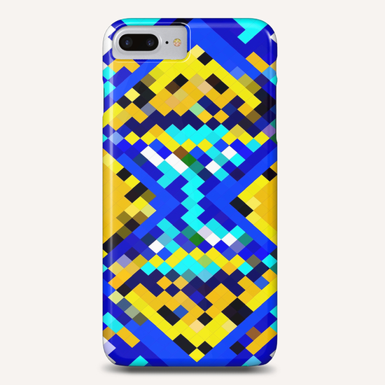 square pixel pattern abstract in blue and yellow Phone Case by Timmy333