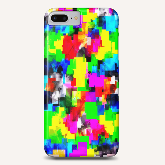 psychedelic geometric square abstract pattern in pink green yellow blue red Phone Case by Timmy333