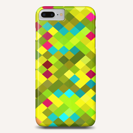 geometric square pixel pattern abstract in yellow red green blue Phone Case by Timmy333