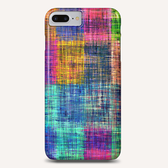 vintage square plaid pattern painting abstract in blue green brown pink Phone Case by Timmy333