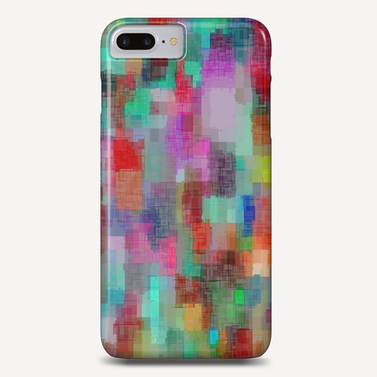 geometric square pixel pattern abstract in green blue red pink purple Phone Case by Timmy333